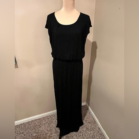 Felicity & Coco Black Jersey Knit Vienna Blouson Maxi,side slits, open back, L - Picture 3 of 11